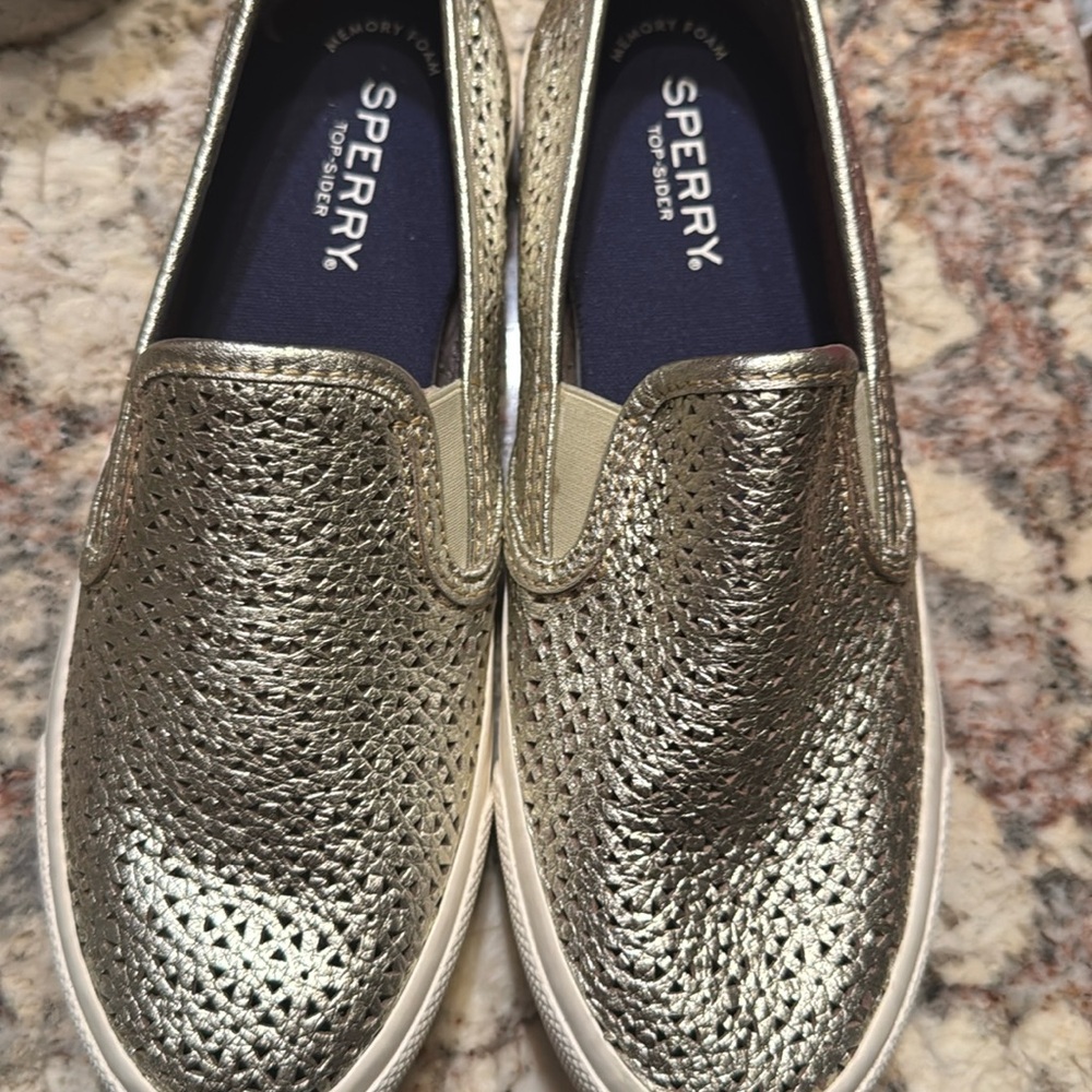 Sperry Womens Seaside Perfortrated Leather Slip On Sneakers